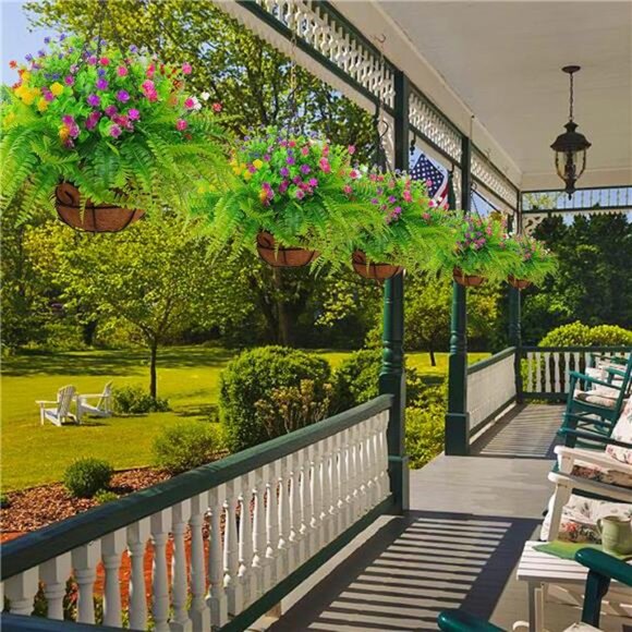 Artificial Fake Hanging Plants Flowers Basket for Outdoor Spring Summer - Picture 4 of 7